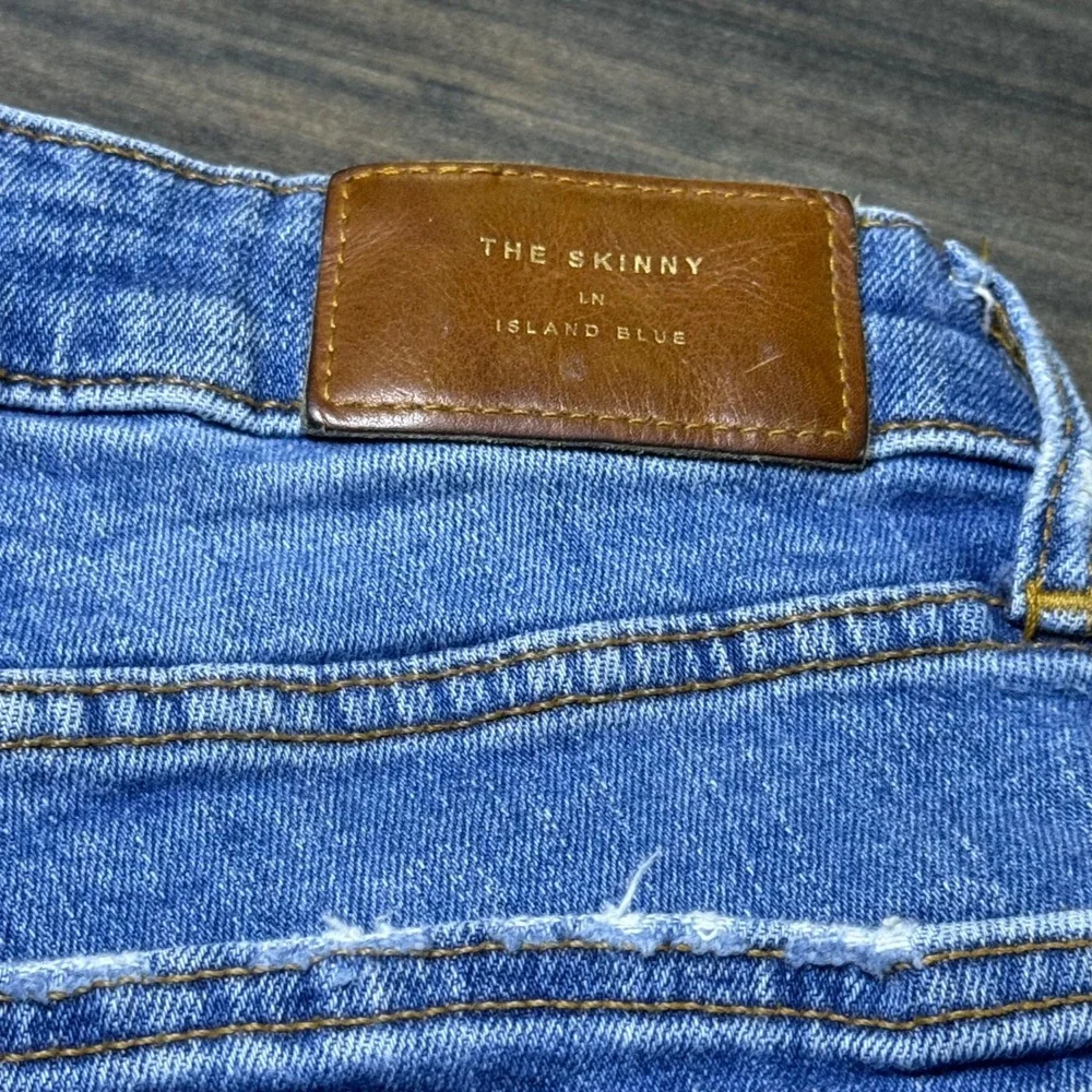 Zara The Skinny Island Blue‎ Jeans Size 6 Distressed Frayed Hem Denim
